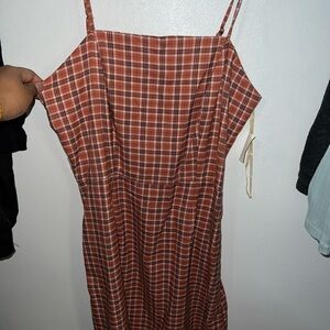 Plaid Sleeveless Dress in Red, Orange and White